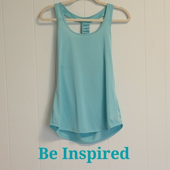 Be Inspired woman's turquoise racerback stretchy tank top size: M - Picture 3 of 8